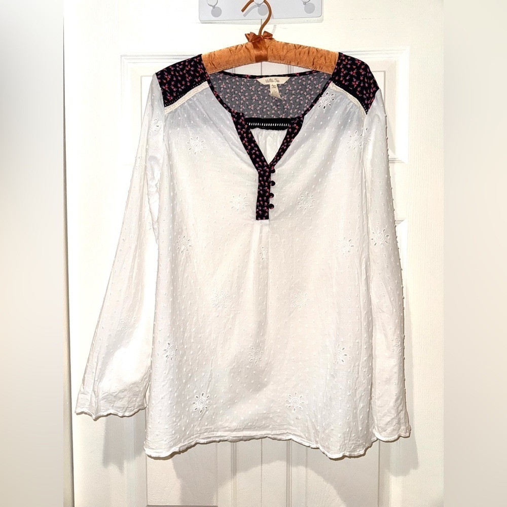 MATILDA JANE Snow Globe Tunic White Embroidered Swiss Dot Top Size S